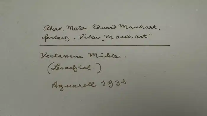 Eduard Manhart (Klagenfurt 1880-1945) Verlassene Mühle - Lesachtal   signiert E. Manhart, datiert 1931, Aquarell auf Papier 47 x 57 cm, gerahmt, – Bild 11