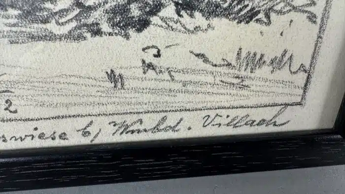 Viktor Mytteis (Schemnitz 1874 – 1936) Bleistiftzeichnung - Auf der Napoleonswiese bei Warmbad - 21,5 x 21 5 cm signiert, datiert, 25.07.32 gerahmt – Bild 6