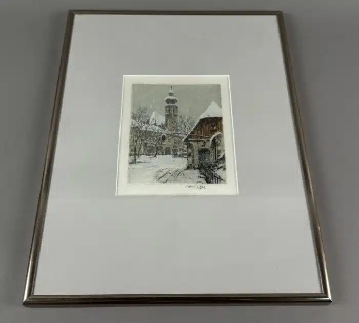 Hans Figura (Groß Kikinda 1898-1978 Wien) handsigniert: Hans Figura, Radierung  auf Seide, 31 x 41 cm Passepartout, verglast, gerahmt