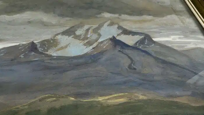 Hermann Poschinger (Ferlach 1886-1965) Draulandschaft Unterkärnten Öl auf Platte signiert Poschinger Hermann, datiert 1942, 58 x 51 cm gerahmt – Bild 2