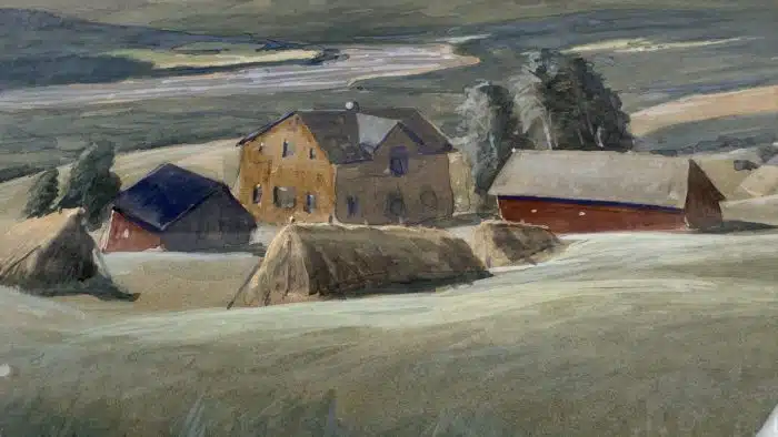 Hermann Poschinger (Ferlach 1886-1965) Draulandschaft Unterkärnten Öl auf Platte signiert Poschinger Hermann, datiert 1942, 58 x 51 cm gerahmt – Bild 3