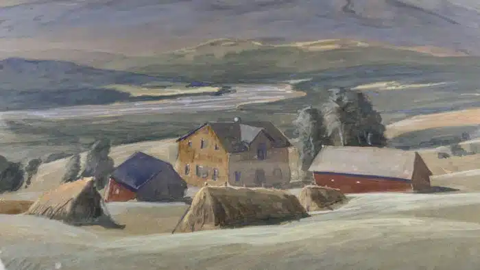 Hermann Poschinger (Ferlach 1886-1965) Draulandschaft Unterkärnten Öl auf Platte signiert Poschinger Hermann, datiert 1942, 58 x 51 cm gerahmt – Bild 6