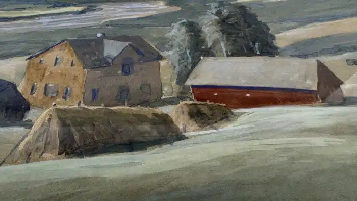 Hermann Poschinger (Ferlach 1886-1965) Draulandschaft Unterkärnten Öl auf Platte signiert Poschinger Hermann, datiert 1942, 58 x 51 cm gerahmt – Bild 8