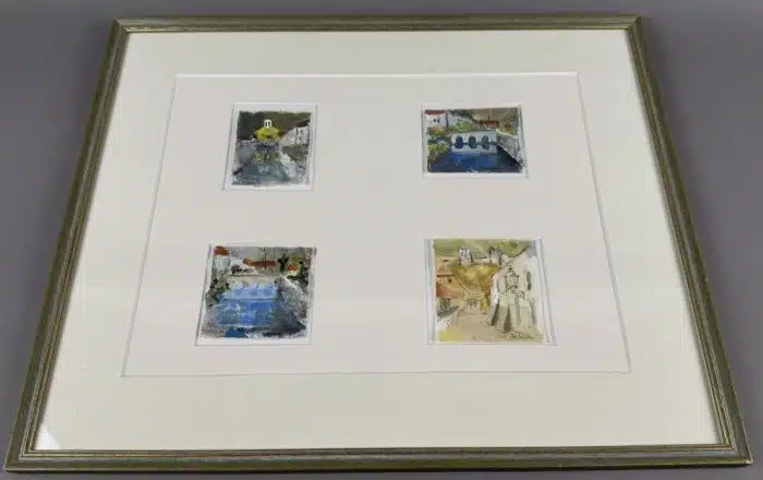 Stockreiter ( Friesach ) 4 Aquarelle je 9 x 9 cm 52,5 x 43 cm verglast, gerahmt signiert