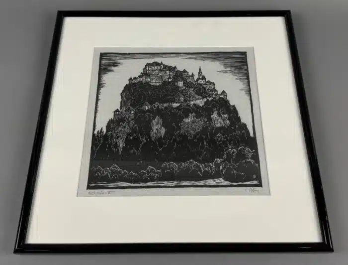 Hubert Schmid (Amstetten 1923 geb.) Holzschnitt Hochosterwitz signiert 41 x 41 cm