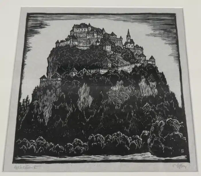 Hubert Schmid (Amstetten 1923 geb.) Holzschnitt Hochosterwitz signiert 41 x 41 cm – Bild 2