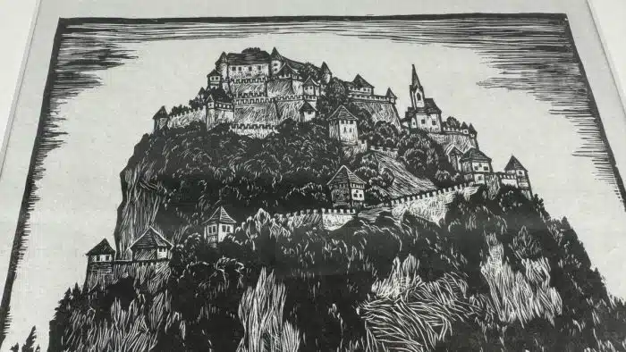 Hubert Schmid (Amstetten 1923 geb.) Holzschnitt Hochosterwitz signiert 41 x 41 cm – Bild 5