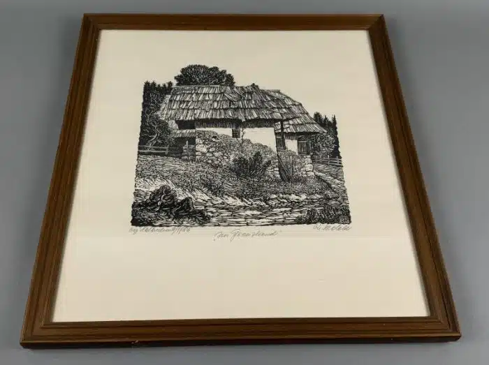 Rudolf Sodek (Althofen 1916-2004) Holzschnitt handsigniert R Sodek 1986 Im Grenzland 43 x 46 cm