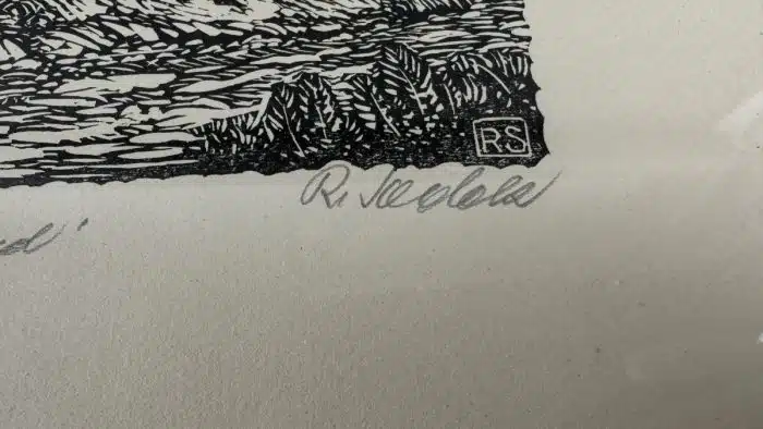 Rudolf Sodek (Althofen 1916-2004) Holzschnitt handsigniert R Sodek 1986 Im Grenzland 43 x 46 cm – Bild 5