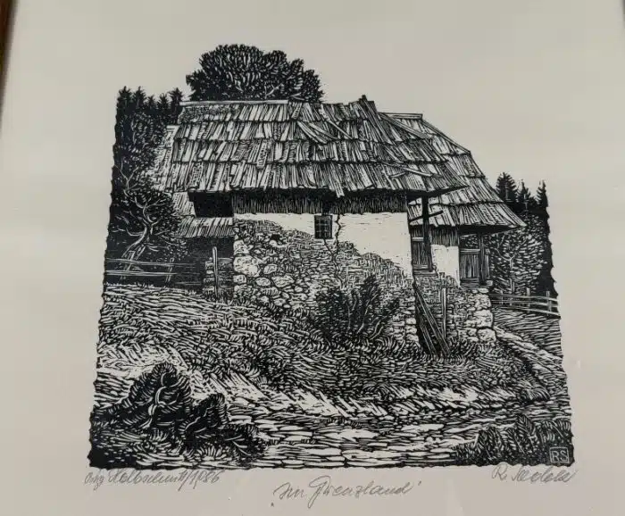 Rudolf Sodek (Althofen 1916-2004) Holzschnitt handsigniert R Sodek 1986 Im Grenzland 43 x 46 cm – Bild 6