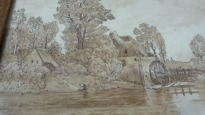 Gilbert von Canal (Laibach 1849-1927 Dresden) Vorstudie -  Mühle am Fluss mit Wäscherin ( Siehe Rückseite ) signiert, gerahmt – Bild 3