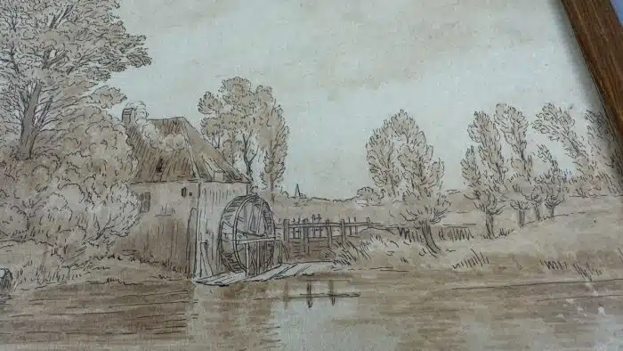 Gilbert von Canal (Laibach 1849-1927 Dresden) Vorstudie -  Mühle am Fluss mit Wäscherin ( Siehe Rückseite ) signiert, gerahmt – Bild 4