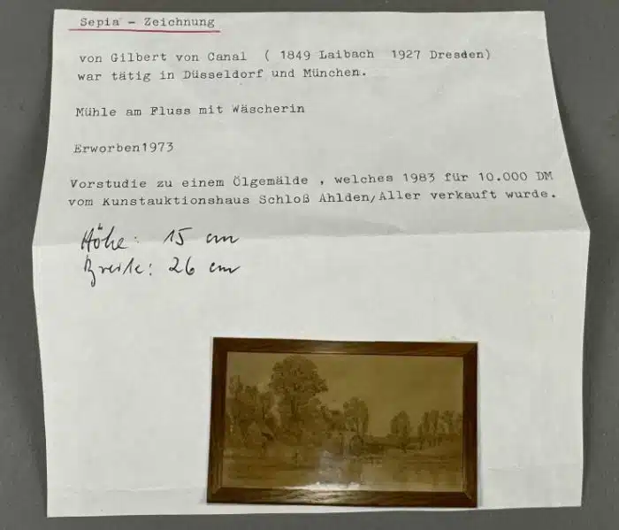Gilbert von Canal (Laibach 1849-1927 Dresden) Vorstudie -  Mühle am Fluss mit Wäscherin ( Siehe Rückseite ) signiert, gerahmt – Bild 6