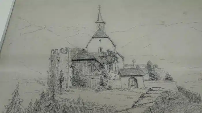 Bleistiftzeichnung, St. Peter bei Friesach datiert 1886 44 x 34 cm – Bild 4