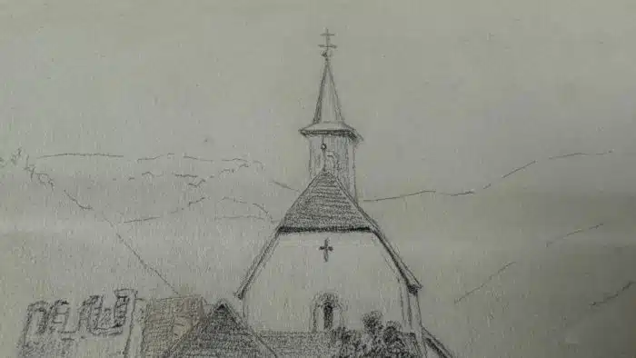Bleistiftzeichnung, St. Peter bei Friesach datiert 1886 44 x 34 cm – Bild 5