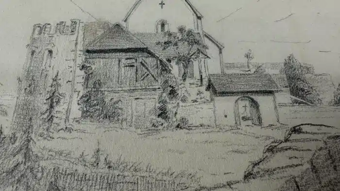 Bleistiftzeichnung, St. Peter bei Friesach datiert 1886 44 x 34 cm – Bild 6