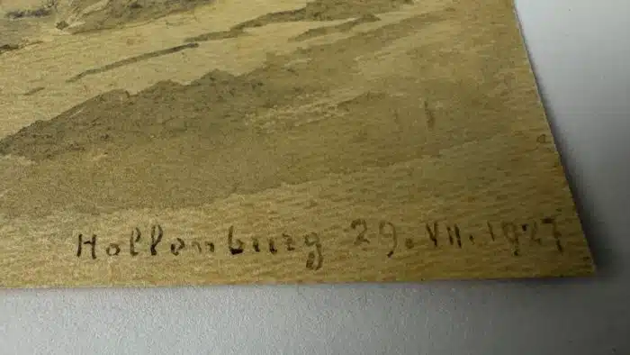 Bleistiftzeichnung - aquarelliert Hollenburg datiert 1927 15 x 11 cm Signaturreste auf der Rückseite – Bild 2