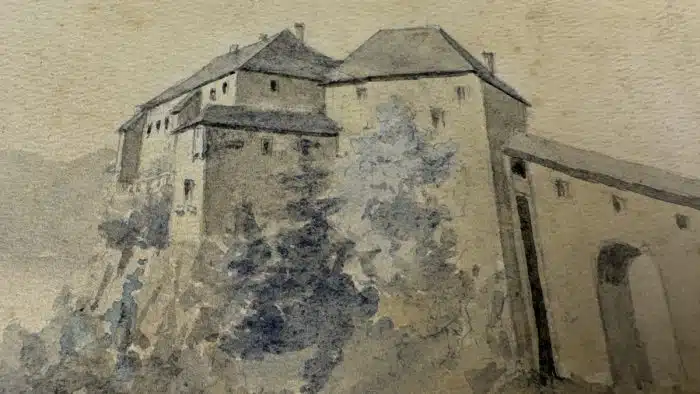 Bleistiftzeichnung - aquarelliert Hollenburg datiert 1927 15 x 11 cm Signaturreste auf der Rückseite – Bild 3