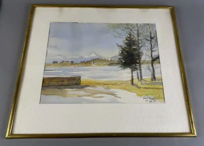 Aquarell Faakersee mit Sandbank Ki