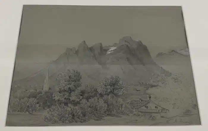 Anton Hansch (Wien 1813-1876 Salzburg) Bleistiftzeichnung mit Deckweiß  48 x 41 cm signiert Watzmann – Bild 2