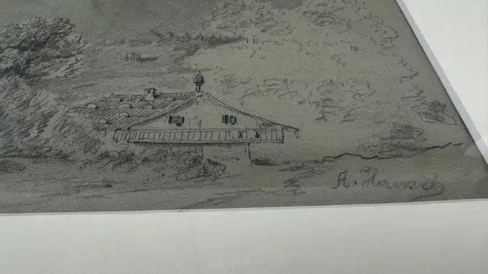 Anton Hansch (Wien 1813-1876 Salzburg) Bleistiftzeichnung mit Deckweiß  48 x 41 cm signiert Watzmann – Bild 5