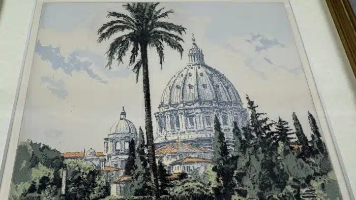 Hans Figura (Groß Kikinda 1898-1978 Wien) Vatikanischer Garten und der Basilika St. Peter (San Pietro) in Rom handsigniert: Hans Figura, Radierung  34 x 29 cm  verglast, gerahmt – Bild 4
