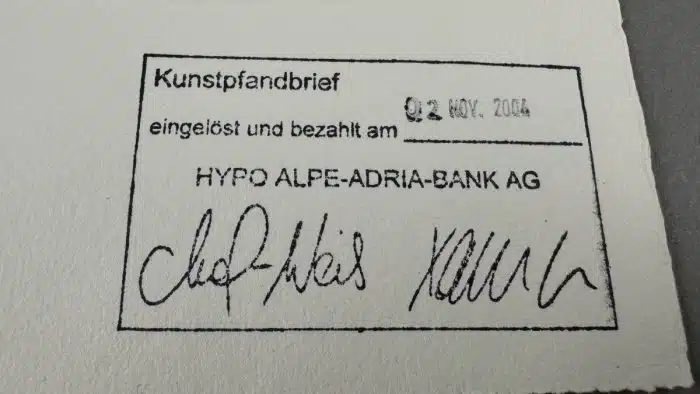 Josef Tichy (Pörtschach 1922-2001) Kunstpfandbrief der ehemaligen Kärntner Hypo Bank signiert 53 x 38 cm – Bild 9