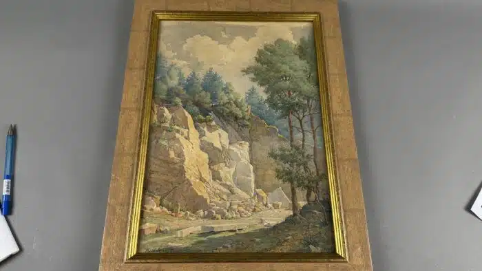 Raimund Kalcher (Villach 1889-1959)  Steinbruch im Krastal  signiert Kalcher, datiert 23, 48,5 x 36,5 cm – Bild 2