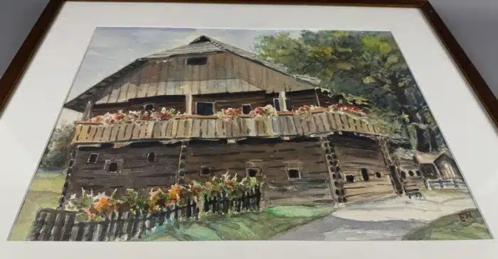 Bauerhaus - Aquarell 63 x 53  cm signiert EN gerahmt, – Bild 2