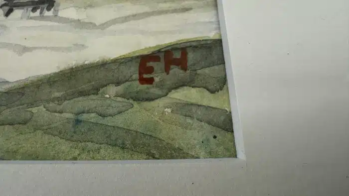Bauerhaus - Aquarell 63 x 53  cm signiert EN gerahmt, – Bild 3