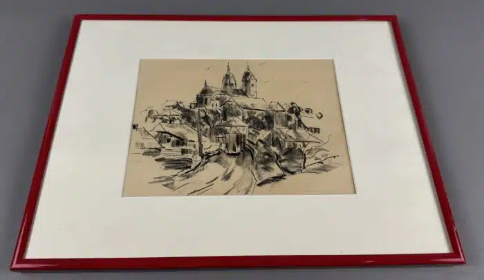 Egon Wucherer (Wöllan/Stmk. 1917 geb.) ? Maria Saal Kohlezeichnung 41 x 31 cm signiert