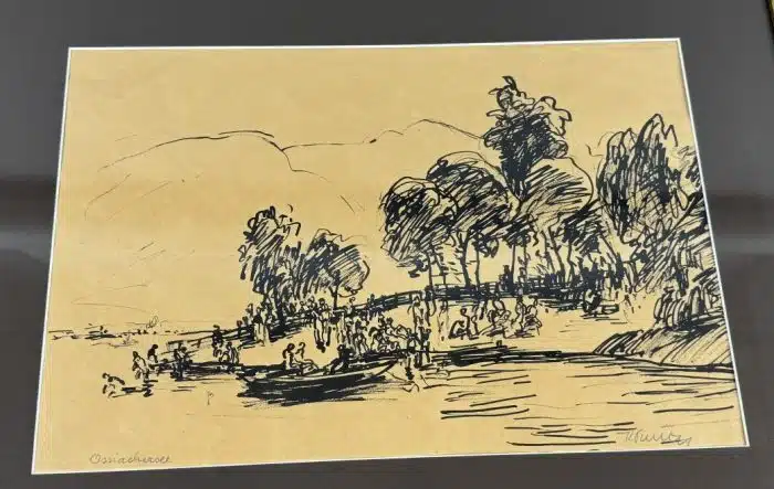Georg Pevetz (Pettau 1893-1971 Wien) Tusche - Promenade am Ossiachersee 61 x 49 cm signiert – Bild 2