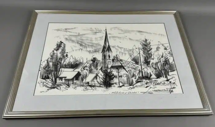 Franz Kaplenig (Kötschach-Mauthen 1924-2007 Klagenfurt) "Kötschach im Gailtale" Kohlezeichnung auf Papier 66 x 49 cm signiert,