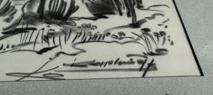 Franz Kaplenig (Kötschach-Mauthen 1924-2007 Klagenfurt) "Kötschach im Gailtale" Kohlezeichnung auf Papier 66 x 49 cm signiert, – Bild 3