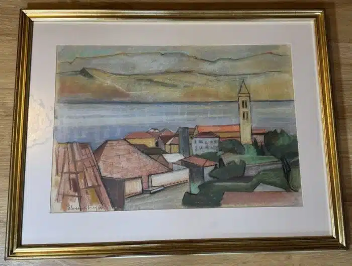 Franz Schneeweiss (Villach 1926-1982) Küstenlandschaft  Mischtechnik auf Papier 80 x 63 cm datiert 1955