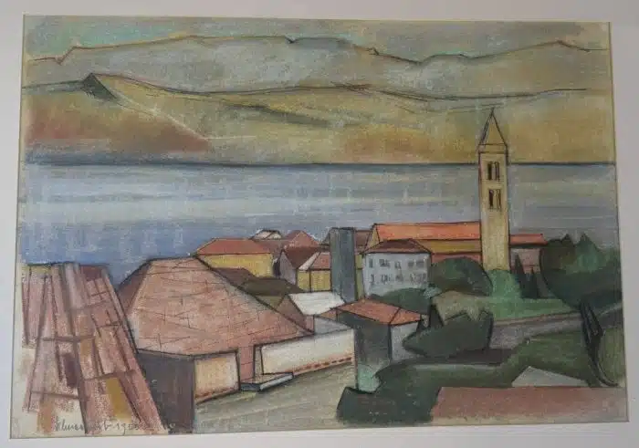 Franz Schneeweiss (Villach 1926-1982) Küstenlandschaft  Mischtechnik auf Papier 80 x 63 cm datiert 1955 – Bild 2