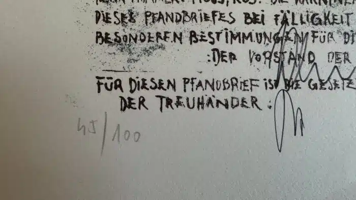  Wolfgang Walkensteiner (Klagenfurt 1949 geb.) Lithographie Troie 89 - Kunstpfandbrief der ehemaligen Kärntner Hypo Bank - 45 / 100 signiert 66 x 50 cm – Bild 4