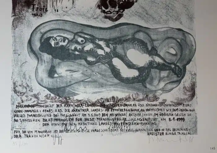  Wolfgang Walkensteiner (Klagenfurt 1949 geb.) Lithographie Troie 89 - Kunstpfandbrief der ehemaligen Kärntner Hypo Bank - 45 / 100 signiert 66 x 50 cm – Bild 2