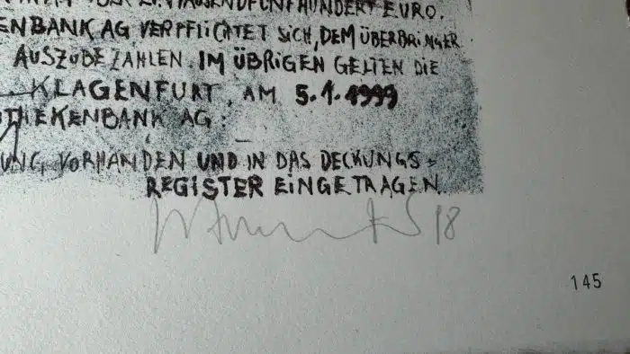  Wolfgang Walkensteiner (Klagenfurt 1949 geb.) Lithographie Troie 89 - Kunstpfandbrief der ehemaligen Kärntner Hypo Bank - 45 / 100 signiert 66 x 50 cm – Bild 3