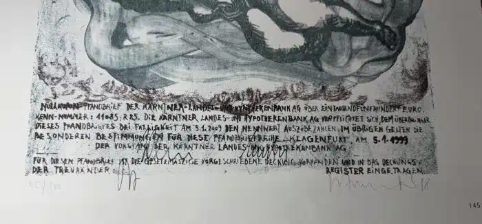  Wolfgang Walkensteiner (Klagenfurt 1949 geb.) Lithographie Troie 89 - Kunstpfandbrief der ehemaligen Kärntner Hypo Bank - 45 / 100 signiert 66 x 50 cm – Bild 5