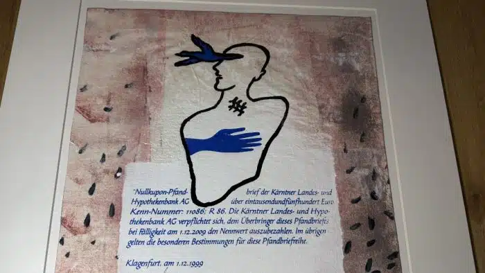 Caroline (Graz 1940 geb.) Lithographie/ Mischtechnik Leinen - Kunstpfandbrief der ehemaligen Kärntner Hypo Bank - signiert 70 x 50 cm datiert 1999 – Bild 5