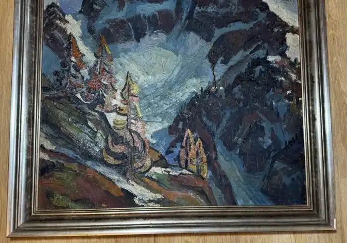 Karawankenlandschaft bei Ferlach -  Öl auf Platte, datiert 1950 90 x 80 cm Bild 78 x 68 cm unleserlich signiert – Bild 3