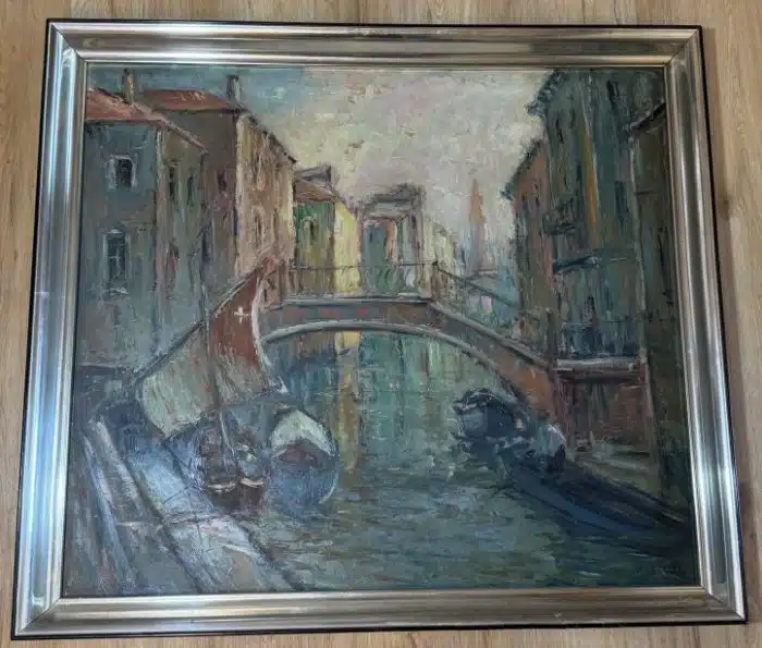 Venedig - Öl auf Platte signiert, 92 x 82 cm Bild 82 x 72 cm unleserlich signiert
