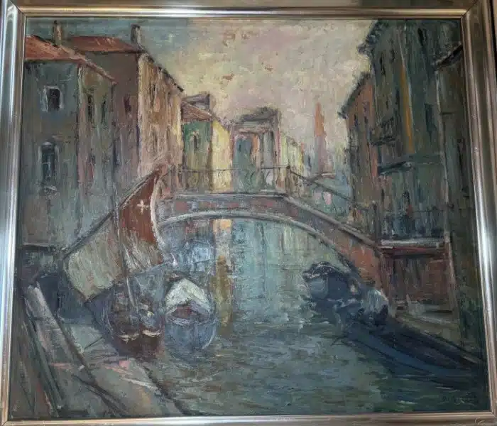 Venedig - Öl auf Platte signiert, 92 x 82 cm Bild 82 x 72 cm unleserlich signiert – Bild 2