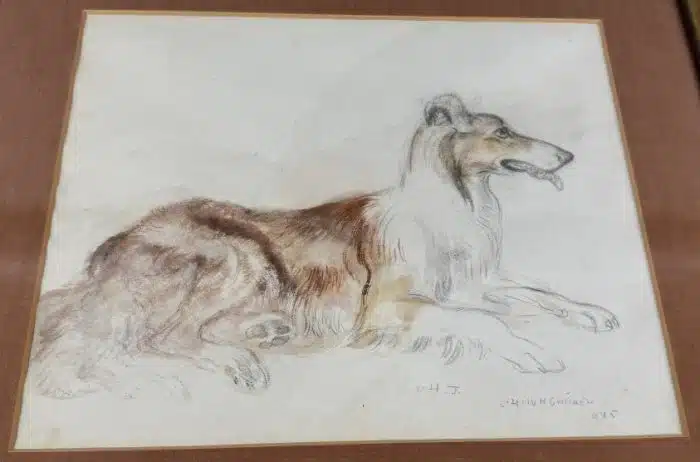 Ludwig Heinrich Jungnickel (Wunsiedel 1881-1965 Wien) Aquarell „ Collie “ 52 x 45 cm Bl. 35,5 cm mit Bleistift signiert datiert – Bild 2
