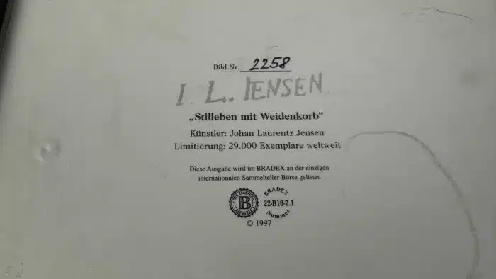Wandbild Porzellan "Stilleben mit Weidenkorb" von Johan Laurentz Jensen - Bradex 31 x 25 cm – Bild 4