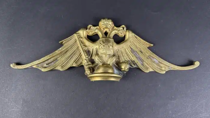 kaiserliche Doppeladler Darstellung Messingwappen Stangenverzierung L 30 cm