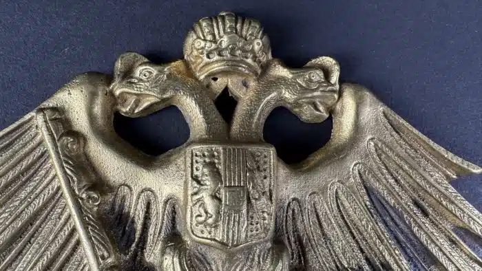 kaiserliche Doppeladler Darstellung Messingwappen Stangenverzierung L 30 cm – Bild 2