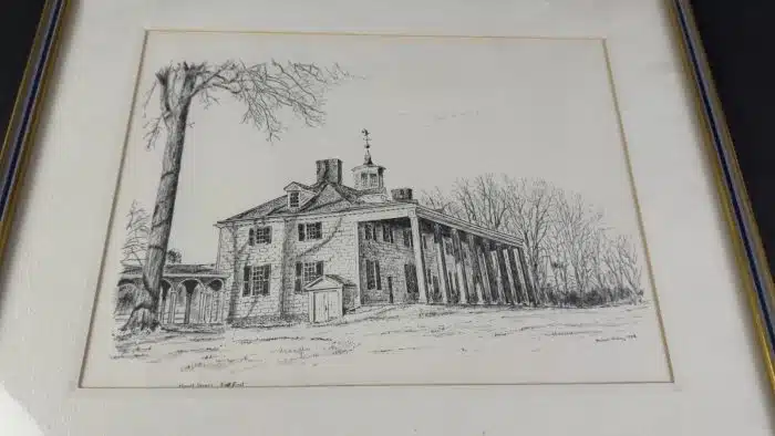Haus von George Washington in Mount Vernon, Virginia Lithograph 1972, Bulent Atalay 42x32 cm – Bild 2