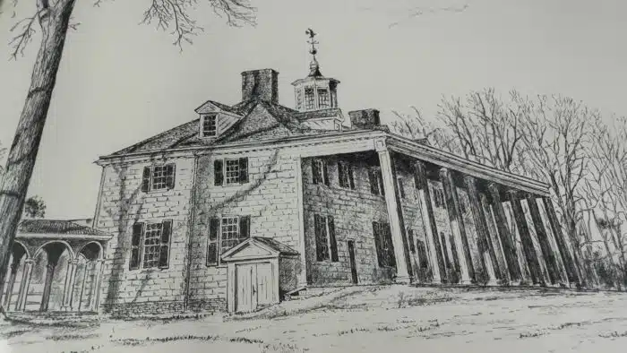 Haus von George Washington in Mount Vernon, Virginia Lithograph 1972, Bulent Atalay 42x32 cm – Bild 5